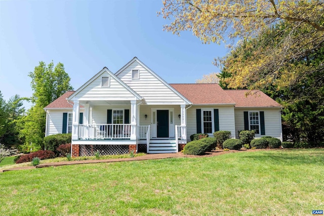 3340 Meadowfield Ln, Charlottesville, VA 22911 - view of front of home featuring covered porch, a front yard, and a shingled roof