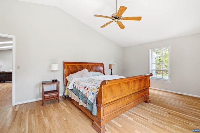 3340 Meadowfield Ln, Charlottesville, VA 22911 - bedroom featuring lofted ceiling, light wood-style floors, baseboards, and ceiling fan