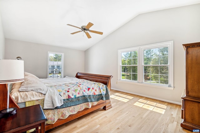 3340 Meadowfield Ln, Charlottesville, VA 22911 - bedroom featuring lofted ceiling, light wood-style flooring, a ceiling fan, and baseboards