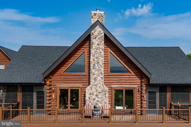 120 Wildflower Ln, Luray, VA 22835 - rear view of property with roof with shingles, a chimney, and log siding
