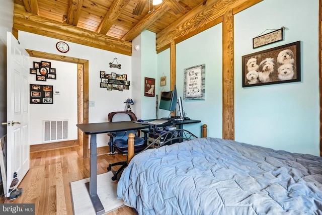 120 Wildflower Ln, Luray, VA 22835 - bedroom featuring wooden ceiling with exposed beams, wood finished floors, and an office area