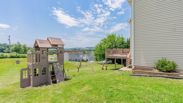 1411 Shenstone Dr, Harrisonburg, VA 22802 - view of grassy yard with a playground and a deck