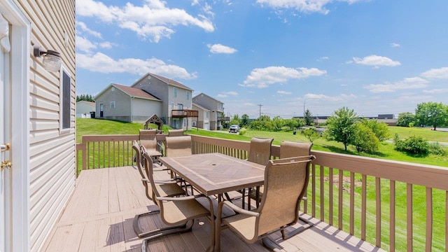 1411 Shenstone Dr, Harrisonburg, VA 22802 - wooden deck featuring outdoor dining space, a yard, and a residential view