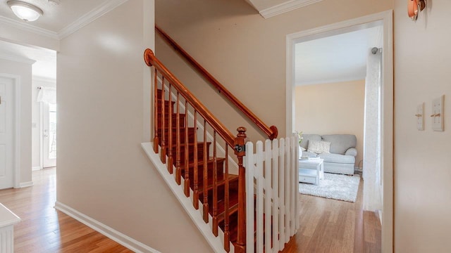 1411 Shenstone Dr, Harrisonburg, VA 22802 - staircase with wood finished floors and ornamental molding
