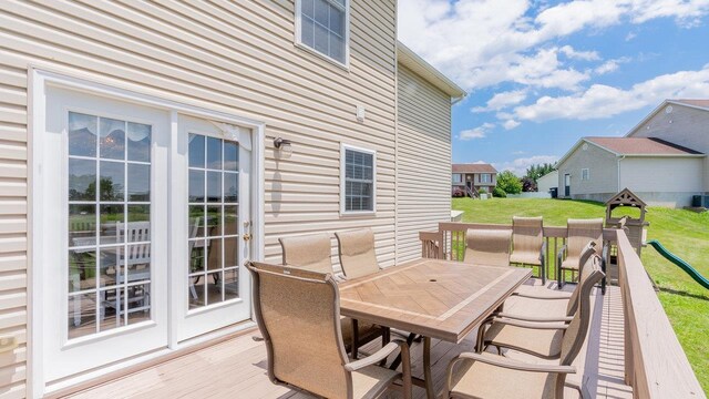 1411 Shenstone Dr, Harrisonburg, VA 22802 - deck featuring outdoor dining space, a lawn, and a residential view