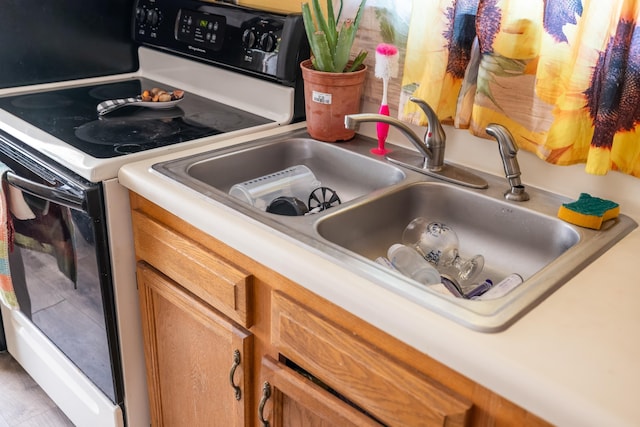 details featuring sink and electric range oven