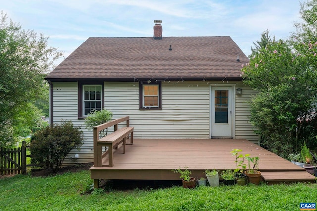 1014 Saint Charles Ave, Charlottesville, VA 22901 - back of house featuring a chimney, a wooden deck, and roof with shingles
