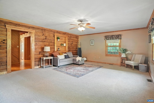 2070 Woodson Rd, Nelson, VA 22967 - living area featuring ceiling fan, carpet floors, and crown molding