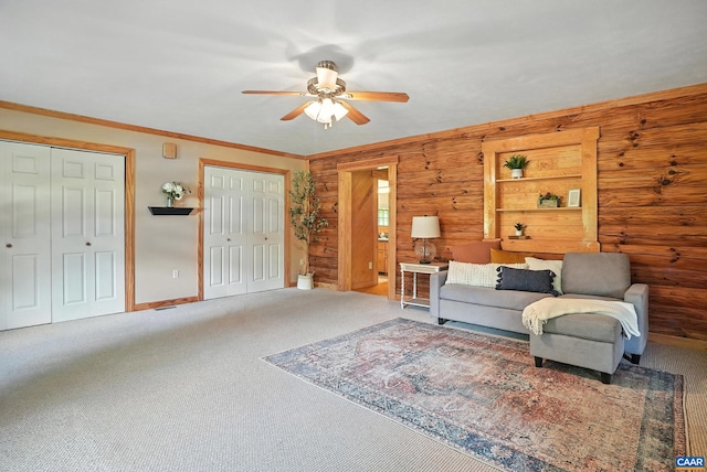 2070 Woodson Rd, Nelson, VA 22967 - living area with carpet, ceiling fan, and crown molding