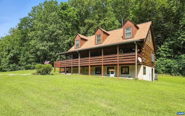 2070 Woodson Rd, Nelson, VA 22967 - rear view of property featuring a lawn, log siding, and a wooden deck