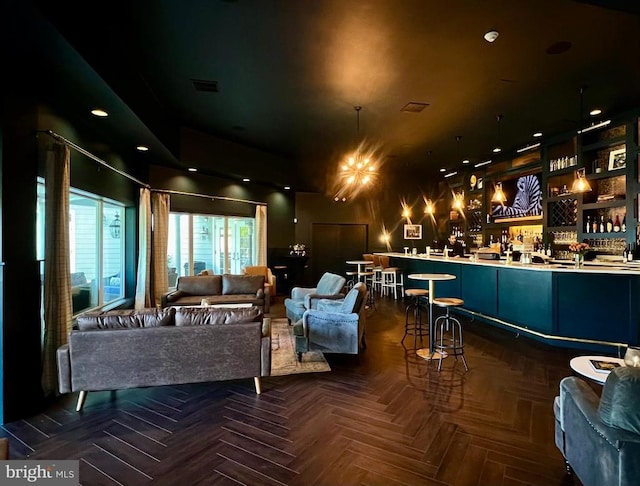 11708 Robin Woods Cir, Spotsylvania, VA 22551 - bar featuring decorative light fixtures and recessed lighting