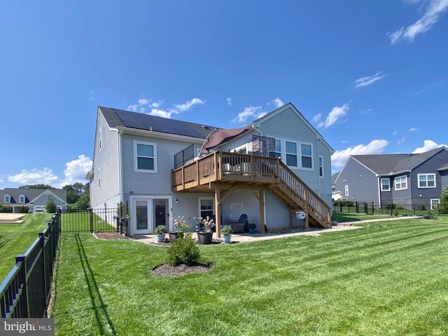 11708 Robin Woods Cir, Spotsylvania, VA 22551 - back of property featuring a deck, stairway, a fenced backyard, and a patio