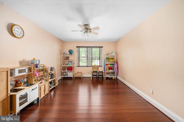 12203 Abner Ct, Fredericksburg, VA 22407 - game room with a ceiling fan, dark wood-type flooring, and baseboards