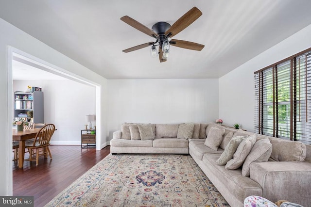 12203 Abner Ct, Fredericksburg, VA 22407 - living area with dark wood-type flooring, a ceiling fan, and baseboards
