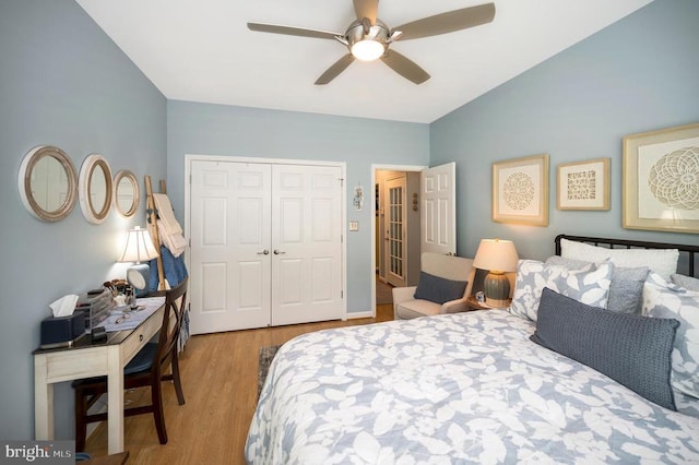 9404 Dalmahoy Ln, Fredericksburg, VA 22408 - bedroom featuring wood finished floors, a closet, and a ceiling fan