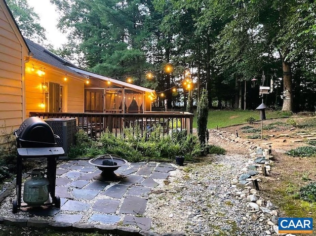 2090 Tavernor Ln, Charlottesville, VA 22911 - view of patio / terrace featuring a fire pit, area for grilling, and a wooden deck