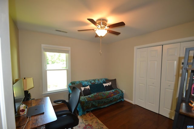 2090 Tavernor Ln, Charlottesville, VA 22911 - home office with a ceiling fan and wood finished floors