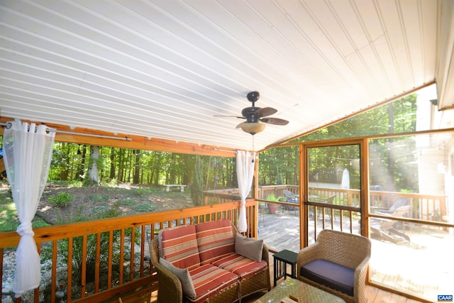 2090 Tavernor Ln, Charlottesville, VA 22911 - sunroom featuring vaulted ceiling and a ceiling fan
