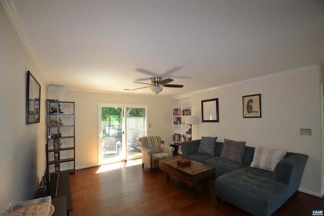2090 Tavernor Ln, Charlottesville, VA 22911 - living room featuring crown molding, a ceiling fan, and wood finished floors