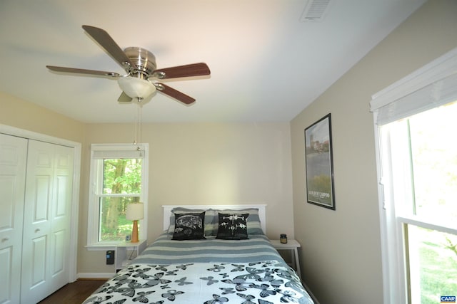 2090 Tavernor Ln, Charlottesville, VA 22911 - bedroom with a closet, ceiling fan, and dark wood finished floors