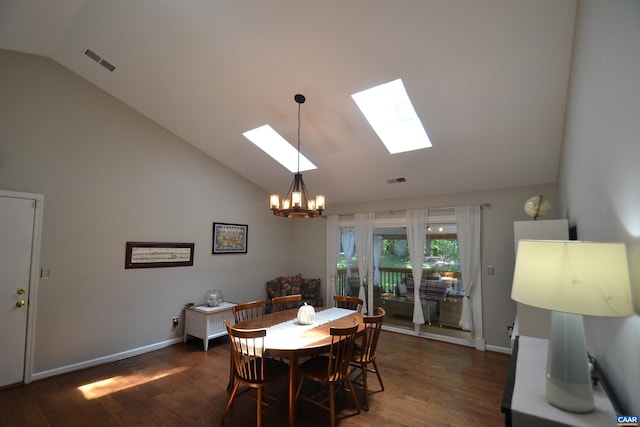 2090 Tavernor Ln, Charlottesville, VA 22911 - dining room featuring a skylight, a chandelier, wood finished floors, and high vaulted ceiling