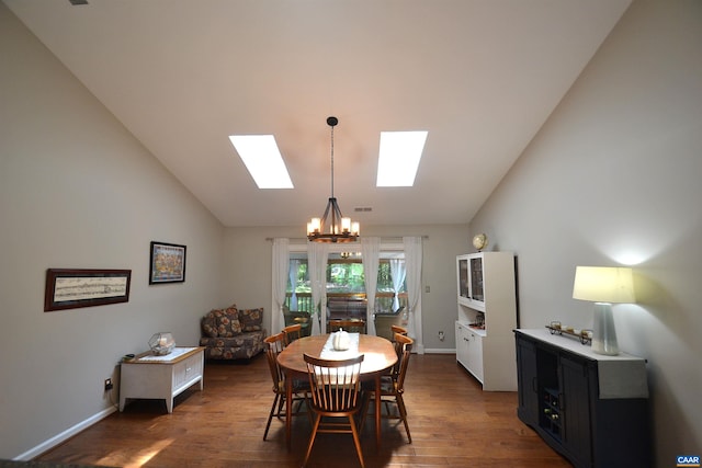 2090 Tavernor Ln, Charlottesville, VA 22911 - dining room with a chandelier, a skylight, lofted ceiling, and wood finished floors