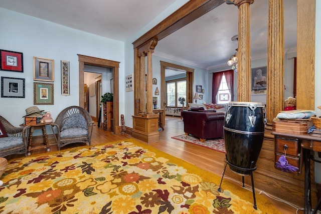 289 Newman Ave, Harrisonburg, VA 22801 - living area with wood finished floors, decorative columns, and ornamental molding
