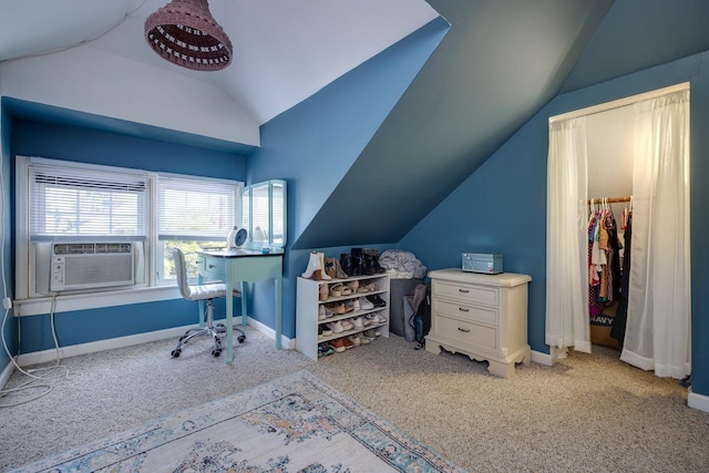 289 Newman Ave, Harrisonburg, VA 22801 - carpeted bedroom with vaulted ceiling, cooling unit, multiple windows, and baseboards