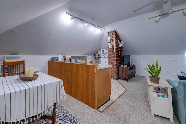 289 Newman Ave, Harrisonburg, VA 22801 - carpeted dining area with rail lighting and vaulted ceiling