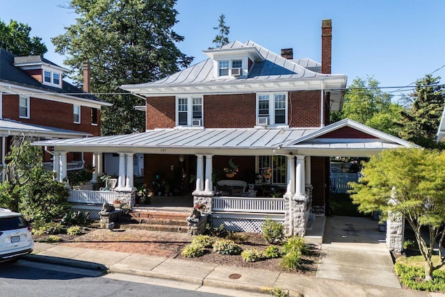 289 Newman Ave, Harrisonburg, VA 22801 - american foursquare style home with a standing seam roof, covered porch, metal roof, and brick siding