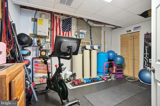 6800 Lake Pointe Dr, Mineral, VA 23117 - workout room featuring a paneled ceiling