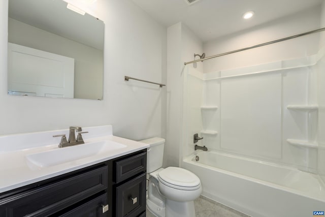 107 Archer Dr, Palmyra, VA 22963 - bathroom featuring vanity, shower / washtub combination, tile patterned floors, and recessed lighting
