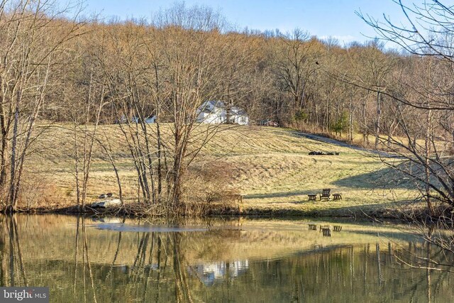  - water view with a heavily wooded area
