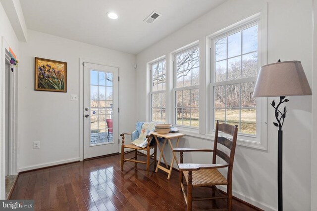  - sitting room featuring dark wood-style floors, baseboards, and recessed lighting