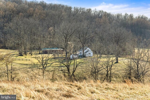  - view of wooded area with a rural view