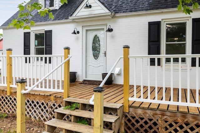 14372 E Side Hwy S, Grottoes, VA 24401 - entrance to property featuring a shingled roof and a deck