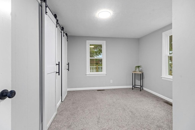 14372 E Side Hwy S, Grottoes, VA 24401 - carpeted spare room with a barn door, a textured ceiling, and baseboards