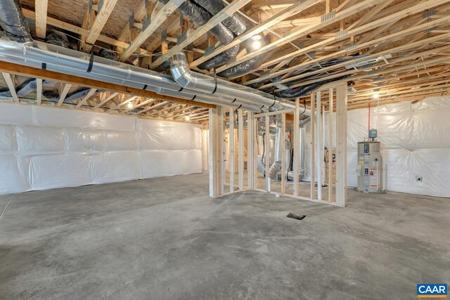 unfinished below grade area with water heater