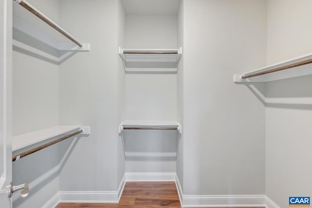 walk in closet with wood finished floors