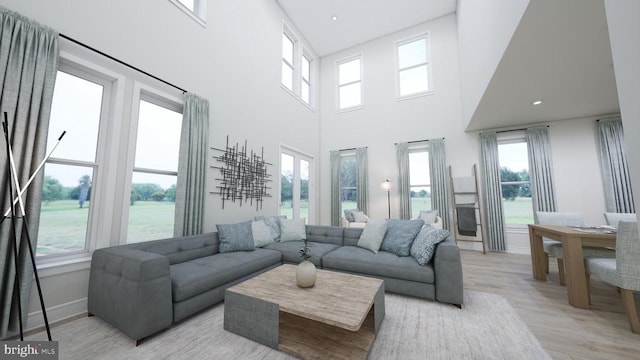 living room with light wood-style flooring and baseboards