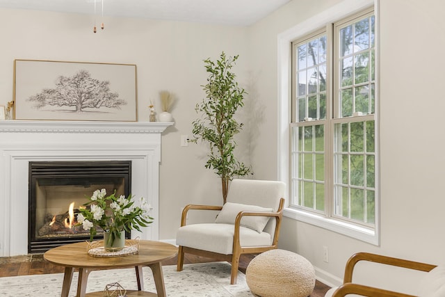 740 Confederacy Dr, Penn Laird, VA 22846 - living area featuring wood finished floors, healthy amount of natural light, baseboards, and a glass covered fireplace