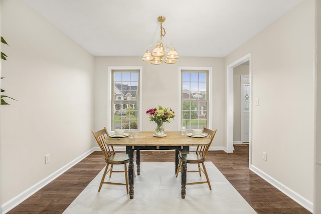 740 Confederacy Dr, Penn Laird, VA 22846 - dining space featuring dark wood-type flooring, a chandelier, and baseboards