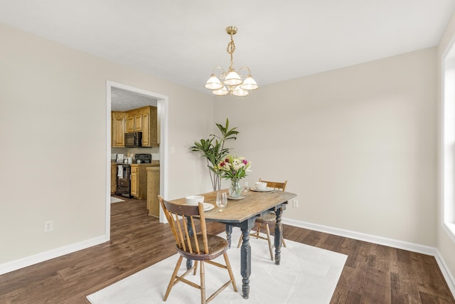 740 Confederacy Dr, Penn Laird, VA 22846 - dining room with dark wood-type flooring, a chandelier, and baseboards