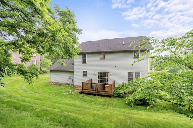 740 Confederacy Dr, Penn Laird, VA 22846 - rear view of house featuring a deck, a lawn, and a shingled roof