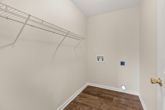 740 Confederacy Dr, Penn Laird, VA 22846 - laundry area featuring hookup for a washing machine, baseboards, electric dryer hookup, and wood finished floors