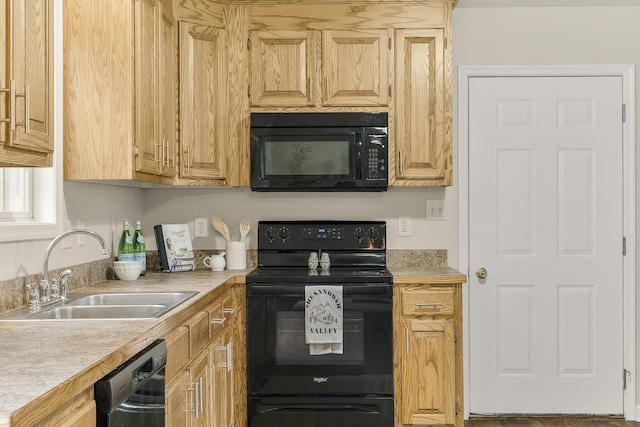 740 Confederacy Dr, Penn Laird, VA 22846 - kitchen featuring black appliances, a sink, light countertops, and light brown cabinetry