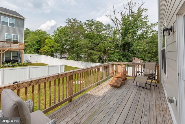 3801 Drayton Ct, Fredericksburg, VA 22408 - wooden terrace with a fenced backyard and view of wooded area