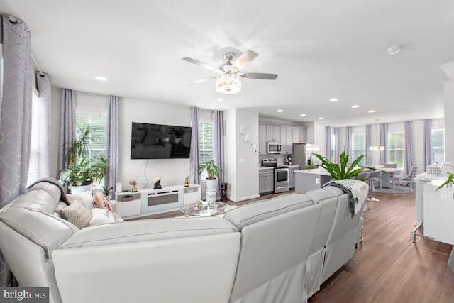 3801 Drayton Ct, Fredericksburg, VA 22408 - living room with wood finished floors, recessed lighting, and ceiling fan