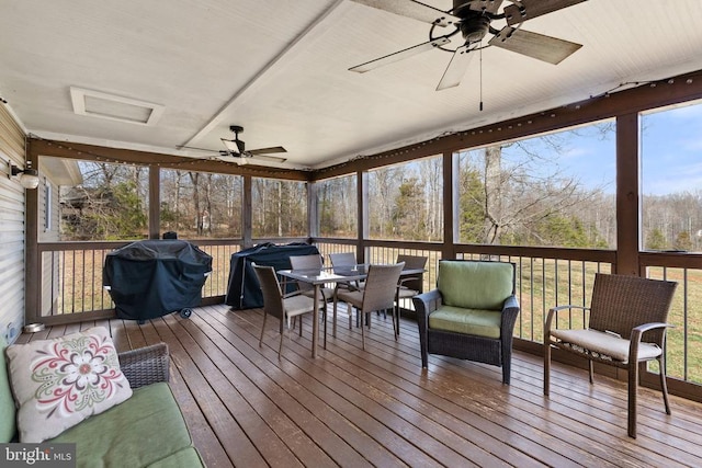 9107 Grasty Gold Mine Rd, Rhoadesville, VA 22542 - sunroom with a ceiling fan and outdoor dining space