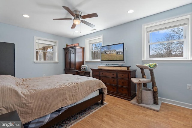 9107 Grasty Gold Mine Rd, Rhoadesville, VA 22542 - bedroom with light wood-style flooring, baseboards, recessed lighting, and ceiling fan
